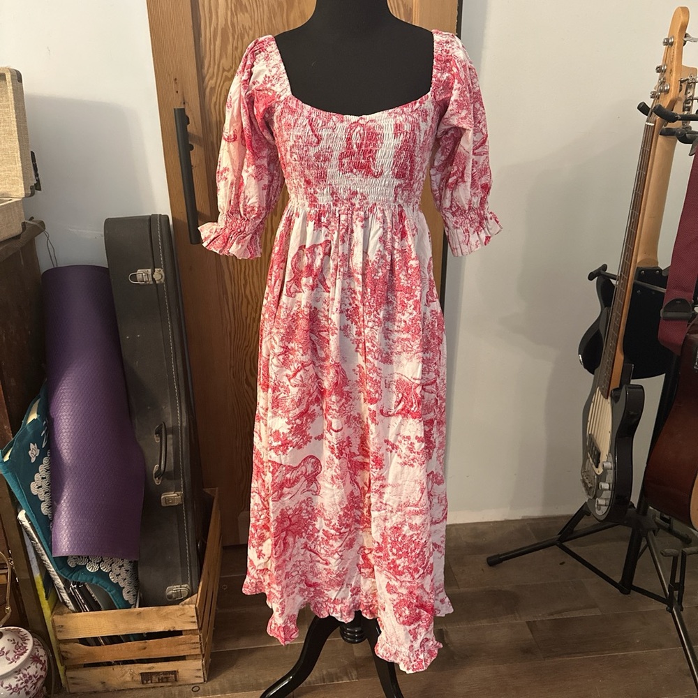 Elegant Red and White Long Sleeve Dress